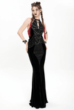 Velvet Gothic Maxi Dress with Chains and Halter Neck