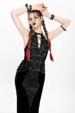 Velvet Gothic Maxi Dress with Chains and Halter Neck