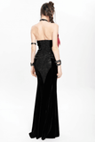 Velvet Gothic Maxi Dress with Chains and Halter Neck