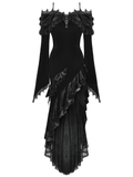 Velvet Gothic Maxi Dress with Lace and Ruffled Shoulders