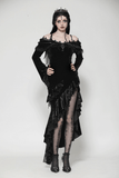 Velvet Gothic Maxi Dress with Lace and Ruffled Shoulders