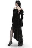 Velvet Gothic Maxi Dress with Lace and Ruffled Shoulders