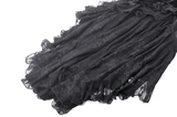 Velvet Gothic Maxi Dress with Lace and Ruffled Shoulders
