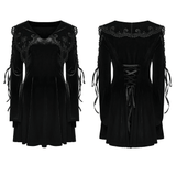 Velvet Lace-Up Dress with Intricate Gothic Applique Details