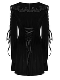 Velvet Lace-Up Dress with Intricate Gothic Applique Details