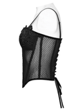Velvet Rose Gothic Mesh Corset Top with Appliques
