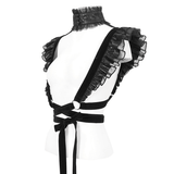 Velvet Ruffle Cross Belt Body Harness with Collar