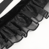 Velvet Ruffle Cross Belt Body Harness with Collar
