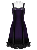 Velvet Sleeveless Dress with Lace Trim and Ruffled Hem