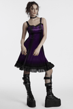 Velvet Sleeveless Dress with Lace Trim and Ruffled Hem