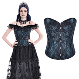 Victorian Blue Floral Jacquard Overbust Corset Top