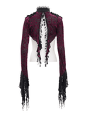 Victorian-Inspired Burgundy Lace Bolero with Bell Sleeves