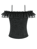 Victorian Lace-Up Bustier Top with Ruffled Neckline