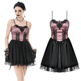 Victorian Lace-Up Corset Dress with Layered Tulle Skirt