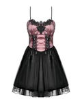 Victorian Lace-Up Corset Dress with Layered Tulle Skirt