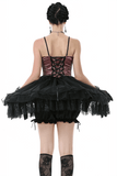 Victorian Lace-Up Corset Dress with Layered Tulle Skirt
