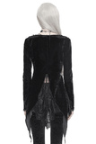Damen Vintage Gothic Jacke aus schwarzem Samt und zarter Spitze / Steampunk Schwarze asymmetrische Jacke