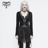 Veste vintage gothique en velours noir et dentelle délicate pour femmes / Veste asymétrique noire Steampunk