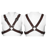 Western Gothic Leather Harness with Engraved Accents