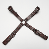 Western Gothic Leather Harness with Engraved Accents