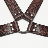 Western Gothic Leather Harness with Engraved Accents