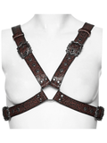 Western Gothic Leather Harness with Engraved Accents