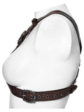 Western Gothic Leather Harness with Engraved Accents