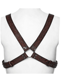 Western Gothic Leather Harness with Engraved Accents