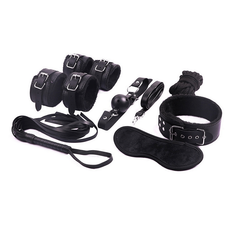 BDSM Bondage 7pcs Kit for Adult Sex Games / Handcuff Footcuff Whip Rope Blindfold Gag Neck Cuff - EVE's SECRETS