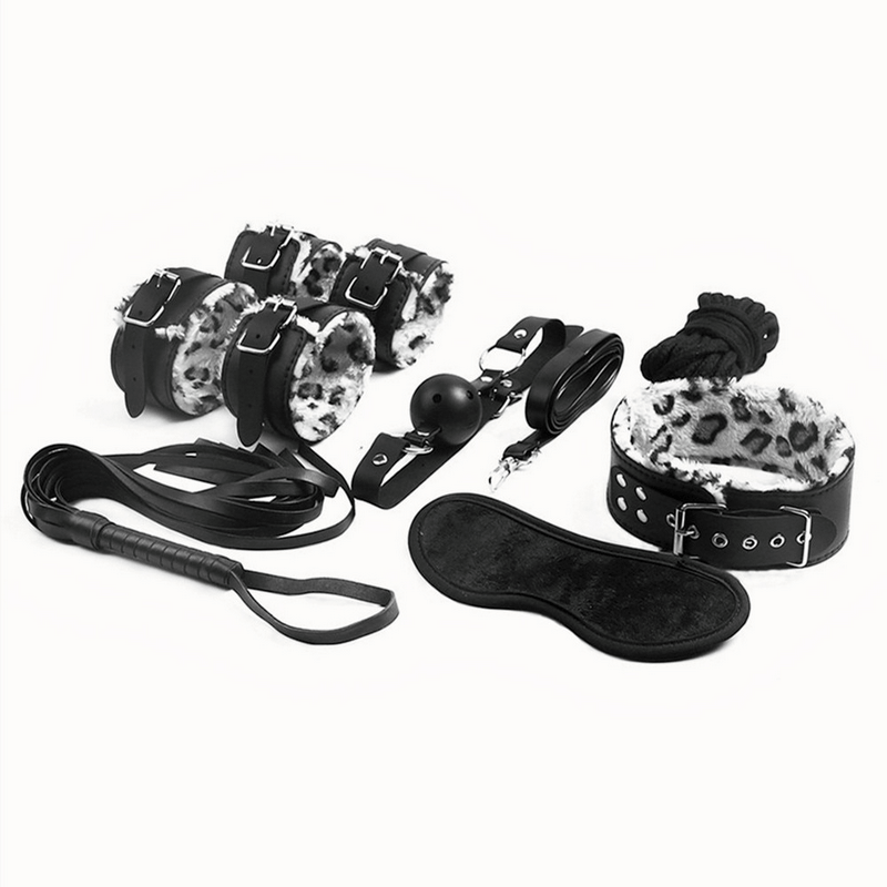 1 set 10 pcs set of ladies' leather black bondage kit BDSM kits mouth plug  nipple clip for fun sex toys
