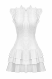 White Gothic Lolita Lace Dress with Frilly Skirt