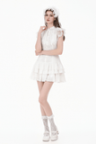 White Gothic Lolita Lace Dress with Frilly Skirt