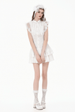 White Gothic Lolita Lace Dress with Frilly Skirt
