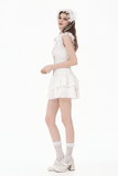 White Gothic Lolita Lace Dress with Frilly Skirt