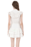 White Gothic Lolita Lace Dress with Frilly Skirt