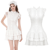 White Gothic Lolita Lace Dress with Frilly Skirt