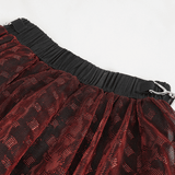 Wine Red Irregular Layered Mesh Skirt for Women