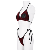 Wine Red Velvet Bikini With Pentagram Tie Sides