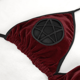 Wine Red Velvet Bikini With Pentagram Tie Sides