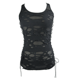 Women's Black Hole Tank Top / Punk Tank with Side Lace-up