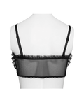 Women's Black Lace Crop Top with Ruffled Edge Trim