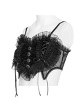Women's Black Lace Crop Top with Ruffled Edge Trim