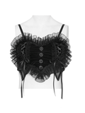 Women's Black Lace Crop Top with Ruffled Edge Trim