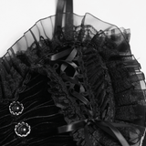 Women's Black Lace Crop Top with Ruffled Edge Trim
