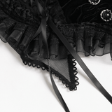 Women's Black Lace Crop Top with Ruffled Edge Trim