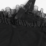 Women's Black Lace Crop Top with Ruffled Edge Trim