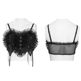 Women's Black Lace Crop Top with Ruffled Edge Trim