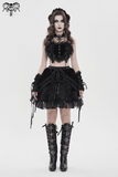 Women's Black Lace Crop Top with Ruffled Edge Trim