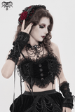 Women's Black Lace Crop Top with Ruffled Edge Trim