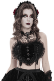 Women's Black Lace Crop Top with Ruffled Edge Trim
